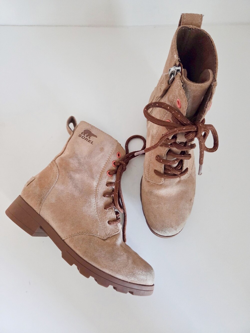Sorel Kid's Emelie Waterproof Suede Combat Boots Size 1Y